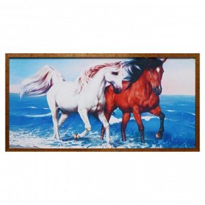 Гобеленовая картина "Кони на прогулке" 63*123 см рамка микс