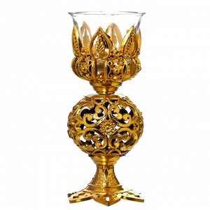 Подсвечник пластик, стекло на 1 свечу "Ажурный шар" бокал на ножке золото 15х6х6 см