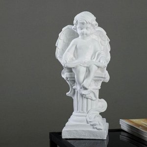 Фигура "Ангел на колонне с книгой малый" белый, 16х16х34см