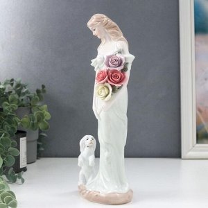 Сувенир керамика "Клара с розами и щенком" 30х12х8 см