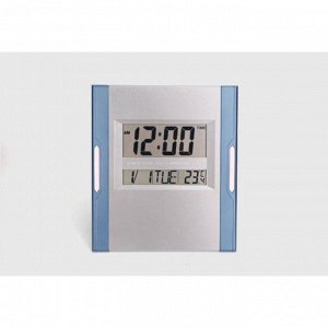Часы электронные настенные, настольные: календарь, термометр, 23 х 26 см, микс