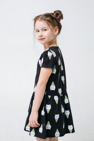 Платье для девочки Crockid КР 5722 черный, котики-мороженое к313