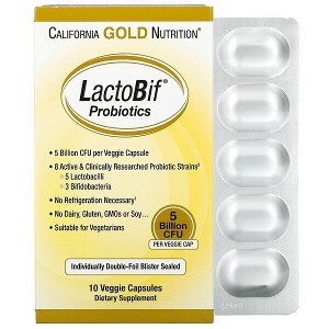 California Gold Nutrition, LactoBif, пробиотики, 5 млрд КОЕ, 10 растительных капсул