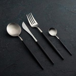 Набор столовых приборов Magistro «Фолк», 4 предмета, цвет меткалла серебряный, чёрные ручки