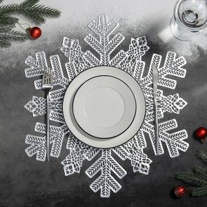 Набор салфеток кухонных Доляна «Снежинка», 4 шт, d=38 см, цвет серебро