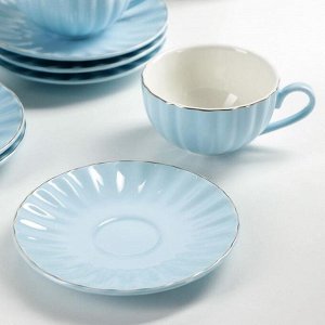 Чайный сервиз фарфоровый Доляна «Вивьен»: 6 чашек 200 мл, 6 блюдец d=15 см, цвет голубой