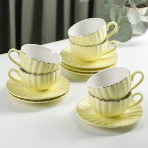 Сервиз фарфоровый чайный Доляна «Вивьен», 12 предметов: 6 чашек 200 мл, 6 блюдец d=15 см, цвет жёлтый