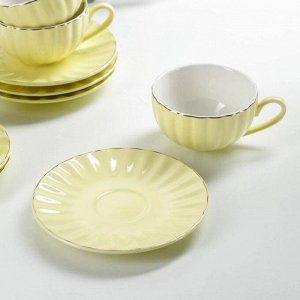 Сервиз фарфоровый чайный Доляна «Вивьен», 12 предметов: 6 чашек 200 мл, 6 блюдец d=15 см, цвет жёлтый