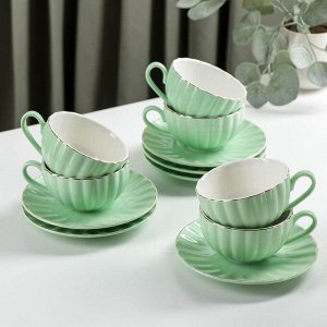 Чайный сервиз Доляна «Вивьен»: 6 чашек 200 мл, 6 блюдец d=15 см, цвет зелёный
