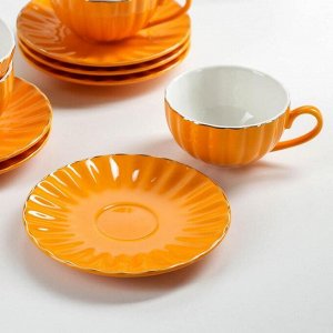 Чайный сервиз Доляна «Вивьен»: 6 чашек 200 мл, 6 блюдец d=15 см, цвет оранжевый