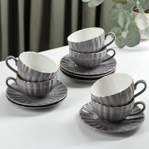 Сервиз фарфоровый чайный Доляна «Вивьен», 12 предметов: 6 чашек 200 мл, 6 блюдец d=15 см, цвет серый