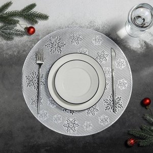 Набор салфеток кухонных Доляна «Снежный», 4 шт, d=38 см, цвет серебро