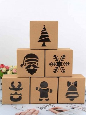 6шт Коробка для упаковки с рождественским рисунком