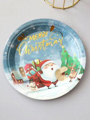 10шт Одноразовая тарелка Рождественский санта-клаус принтом