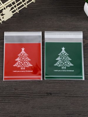 100шт Упаковочный пакет рождественская елка принтом