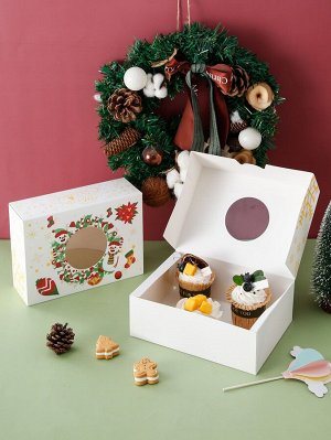 Коробка для десертов с рождественским принтом снеговика 2шт