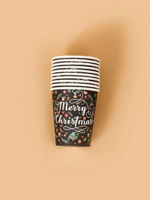 10шт Одноразовая чашка рождественский с текстовым принтом