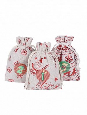 24 пакета мешок для подарков с узором "Рождество"