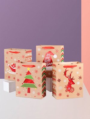 4шт Подарочный пакет рождественский с принтом снежинки