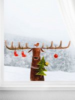 1шт Наклейка на стену Рождественский с принтом оленя