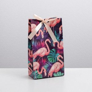 Пакет подарочный с лентой «Фламинго», 13 ? 23 ? 7 см