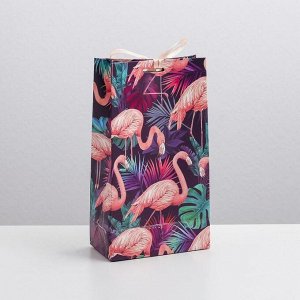 Пакет подарочный с лентой «Фламинго», 13 ? 23 ? 7 см