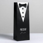 Пакет ламинированный под бутылку Present for man, 13 x 35 x 10 см