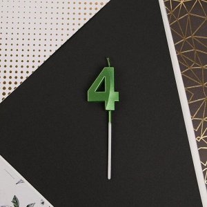 Свеча цифра "4", зеленая, 5 х 12 см