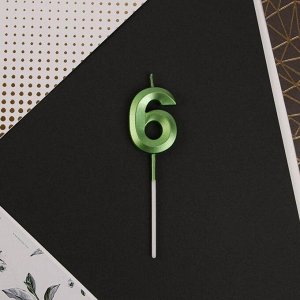 Свеча цифра "6", зеленая, 5 х 12 см