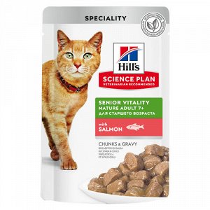 Hill's Science Plan Senior Vitality Влажный корм для пожилых кошек старше 7 лет для поддержания активности и жизненной энергии с лососем 85 гр