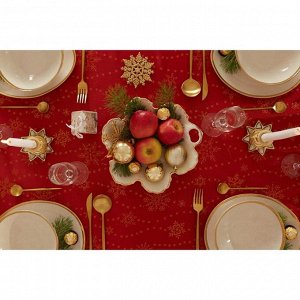 Скатерть Этель «Новый год: Снежинки» цвет красный, 142*180 +/-3 см, 115 ±10 гр, 100% п/э