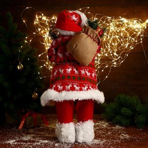 Дед Мороз "В красной шубке с оленями, с веточками" 35х60 см