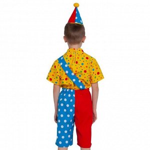 Карнавальный костюм «Клоун Чудик», рубаха, бриджи, колпак, нос, рост 122 см