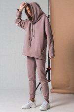 Костюм теплый спортивный из футера с начесом пудровый