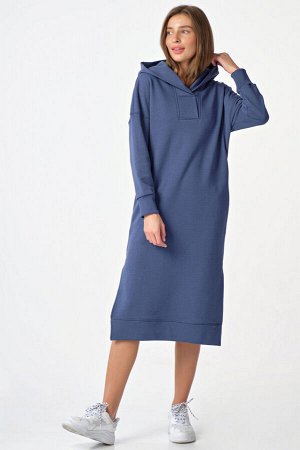 FLY Платье-худи теплое с капюшоном из футера индиго