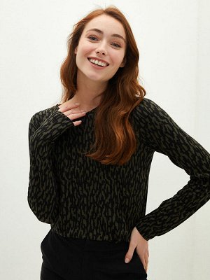 Женская футболка с длинным рукавом, круглым вырезом и узором