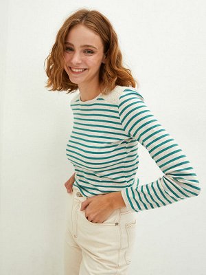 LCW CASUAL Женская футболка с длинным рукавом в полоску с круглым вырезом