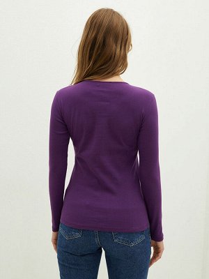 Женская футболка из хлопка с круглым вырезом и длинным рукавом