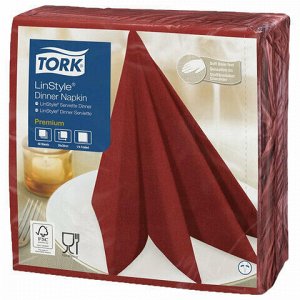 Салфетки бумажные нетканые сервировочные TORK LinStyle Premium, 39х39 см, 50 шт., красные, 478854