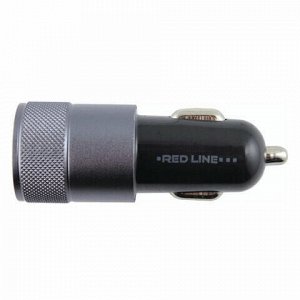 Зарядное устройство автомобильное, RED LINE C20, кабель microUSB 1 м, 2 порта USB, выходной ток 2,1 А, черное, УТ000012249