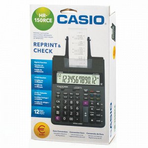 Калькулятор печатающий CASIO HR-150RCE-WA (295х165х65 мм), 12 разрядов, батарейки 4хАА/адаптер (250402), HR-150RCE-WA-EC