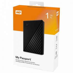 Внешний жесткий диск WD My Passport 1TB, 2.5", USB 3.0, черный, WDBYVG0010BBK-WESN