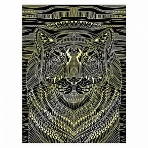 Гравюра-антистресс с эффектом золота "Отважный тигр", 18х24 см, основа, штихель, LORI, Гр-547