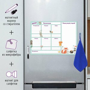 Планинг на холодильник магнитный РАСПИСАНИЕ 42х30 см, с маркером и салфеткой, ЮНЛАНДИЯ, 237851