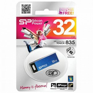 Флеш-диск 32 GB, SILICON POWER Touch 835, USB 2.0, металлический корпус, синий, SP32GBUF2835V1B