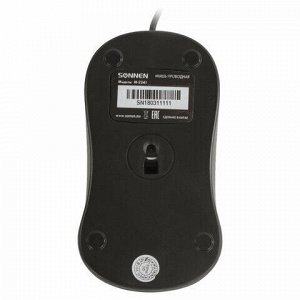 Мышь проводная SONNEN М-2241Bk, USB, 1000 dpi, 2 кнопки + 1 колесо-кнопка, оптическая, черная, 512633