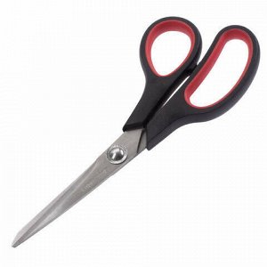 Ножницы ОФИСМАГ "Soft Grip", 190 мм, резиновые вставки, черно-красные, 3-х сторонняя заточка, 236456
