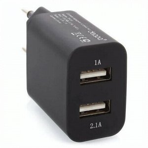 Зарядное устройство сетевое (220 В) DEPPA Ultra, 2 порта USB, выходной ток 2,1 А, черное, 11308