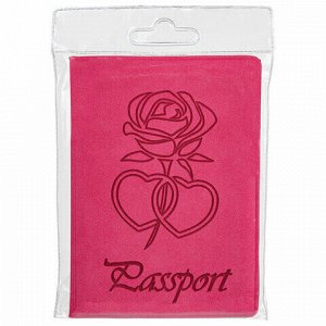 Обложка для паспорта STAFF, бархатный полиуретан, "Роза", розовая, 237619