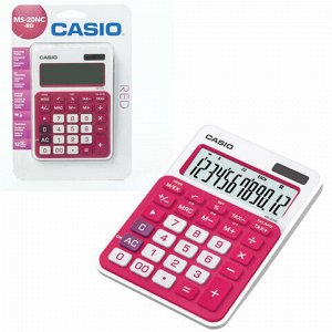 Калькулятор настольный CASIO MS-20NC-RD-S (150х105 мм) 12 разрядов, двойное питание, белый/красный, блистер, MS-20NC-RD-S-EC